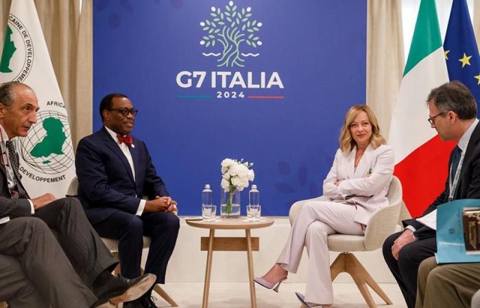 Vertice G7, incontro bilaterale Meloni – Adesina (Presidente della Banca Africana di Sviluppo) – .