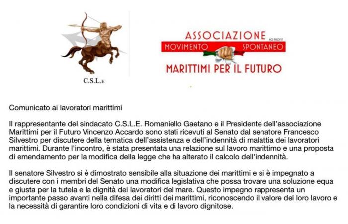 Il sindacato CSLE e l’Associazione Maritimes for the Future dopo l’incontro con il Sen. Francesco Silvestro. – .